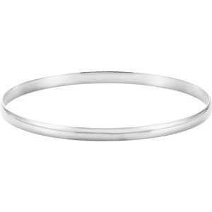 14K White Gold Engravable 4 mm Half Round Bangle 7 1/2" Bracelet
