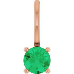 14K Rose Gold Imitation Emerald Solitaire Charm/Pendant