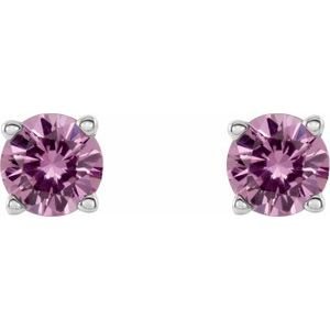 14K White Gold 4 mm Natural Pink Sapphire Earrings