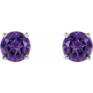 14K White Gold 5 mm Natural Amethyst Earrings