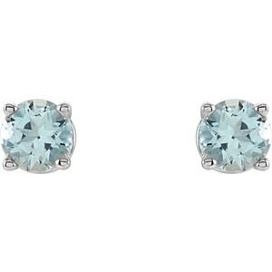 14K White Gold 4 mm Natural Aquamarine Earrings