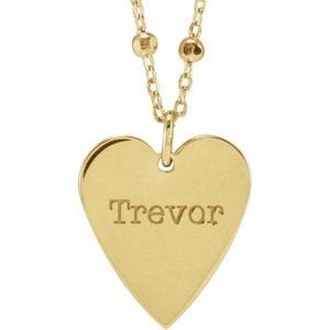14K Yellow Gold Engravable Heart 16" Necklace