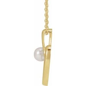 14K Yellow Gold Cultured White Akoya Pearl Heart 16-18" Necklace
