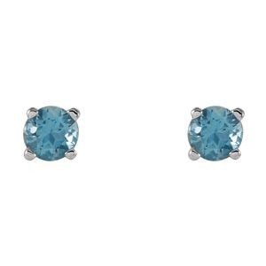 14K White Gold 4 mm Natural Swiss Blue Topaz Earrings