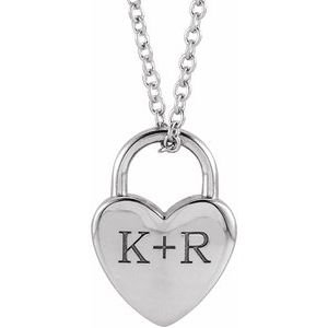 Sterling Silver Engravable Heart Lock 16-18" Necklace