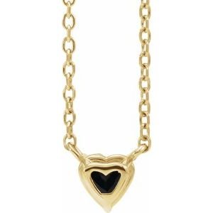 14K Yellow Gold Natural Black Onyx Heart 16-18" Necklace