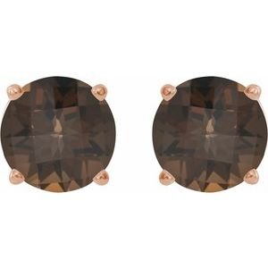 14K Rose Gold 7 mm Natural Smoky Quartz Earrings