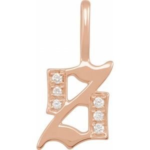 14K Rose Gold .045 CTW Natural Diamond Gothic Initial S Charm/Pendant