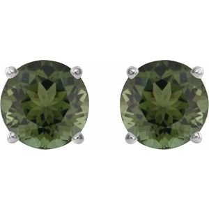 14K White Gold 6 mm Natural Green Tourmaline Earrings