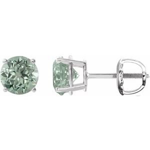 Sterling Silver 8 mm Lab-Grown Green Sapphire Earrings