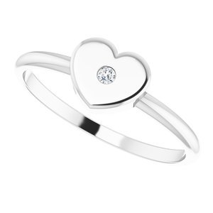 14K White Gold .01 CT Natural Diamond Youth Heart Ring