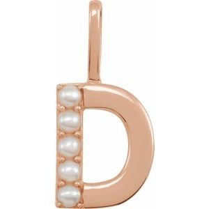 14K Rose Gold Cultured White Freshwater Pearl Initial D Charm/Pendant
