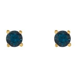 14K Yellow Gold 4 mm Natural London Blue Topaz Earrings