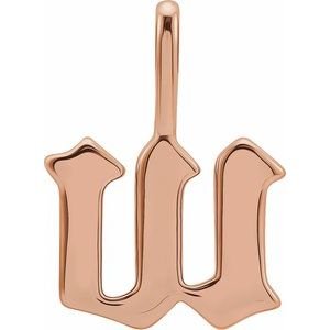 14K Rose Gold Gothic Initial W Charm/Pendant