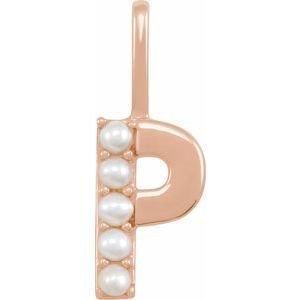 14K Rose Gold Cultured White Freshwater Pearl Initial P Charm/Pendant