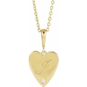 14K Yellow Gold .01 CT Natural Diamond Engravable Heart 16-18" Necklace