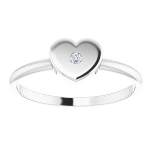 14K White Gold .01 CT Natural Diamond Youth Heart Ring