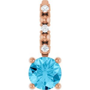 14K Rose Gold Imitation Aquamarine & .01 CTW Natural Diamond Charm/Pendant