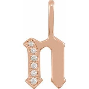 14K Rose Gold .06 CTW Natural Diamond Gothic Initial N Charm/Pendant