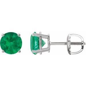 Sterling Silver 8 mm Lab-Grown Emerald Earrings