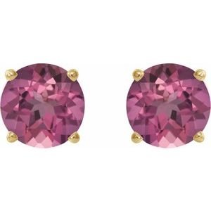 14K Yellow Gold 5 mm Natural Pink Tourmaline Earrings