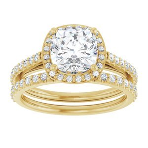 14K Yellow Gold 7x7 mm Cushion 1/4 CTW Lab-Grown Diamond Semi-Set Engagement Ring