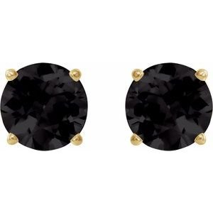 14K Yellow Gold 6 mm Natural Black Onyx Earrings