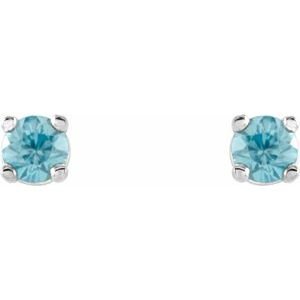 14K White Gold 2.5 mm Natural Blue Zircon Earrings