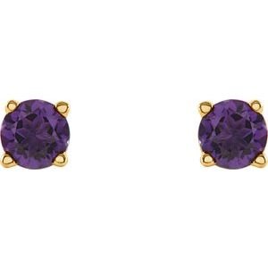 14K Yellow Gold 4 mm Natural Amethyst Earrings