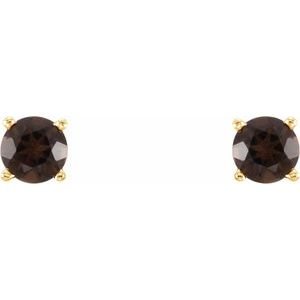 14K Yellow Gold 4 mm Natural Smoky Quartz Earrings
