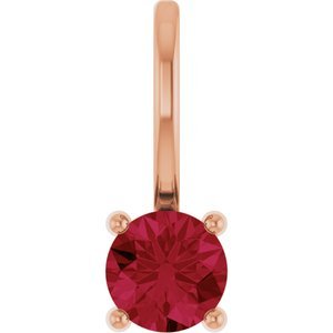 14K Rose Gold Imitation Ruby Solitaire Charm/Pendant