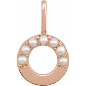 14K Rose Gold Cultured White Freshwater Pearl Initial O Charm/Pendant