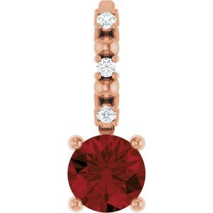 14K Rose Gold Imitation Mozambique Garnet & .01 CTW Natural Diamond Charm/Pendant